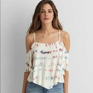 AE tie dye cold shoulder top